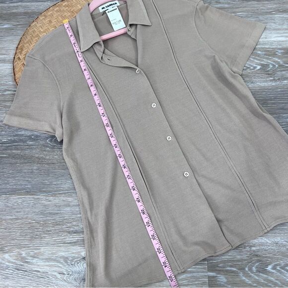Jil sander beige mesh rayon short sleeve button down blouse - Picture 7 of 8